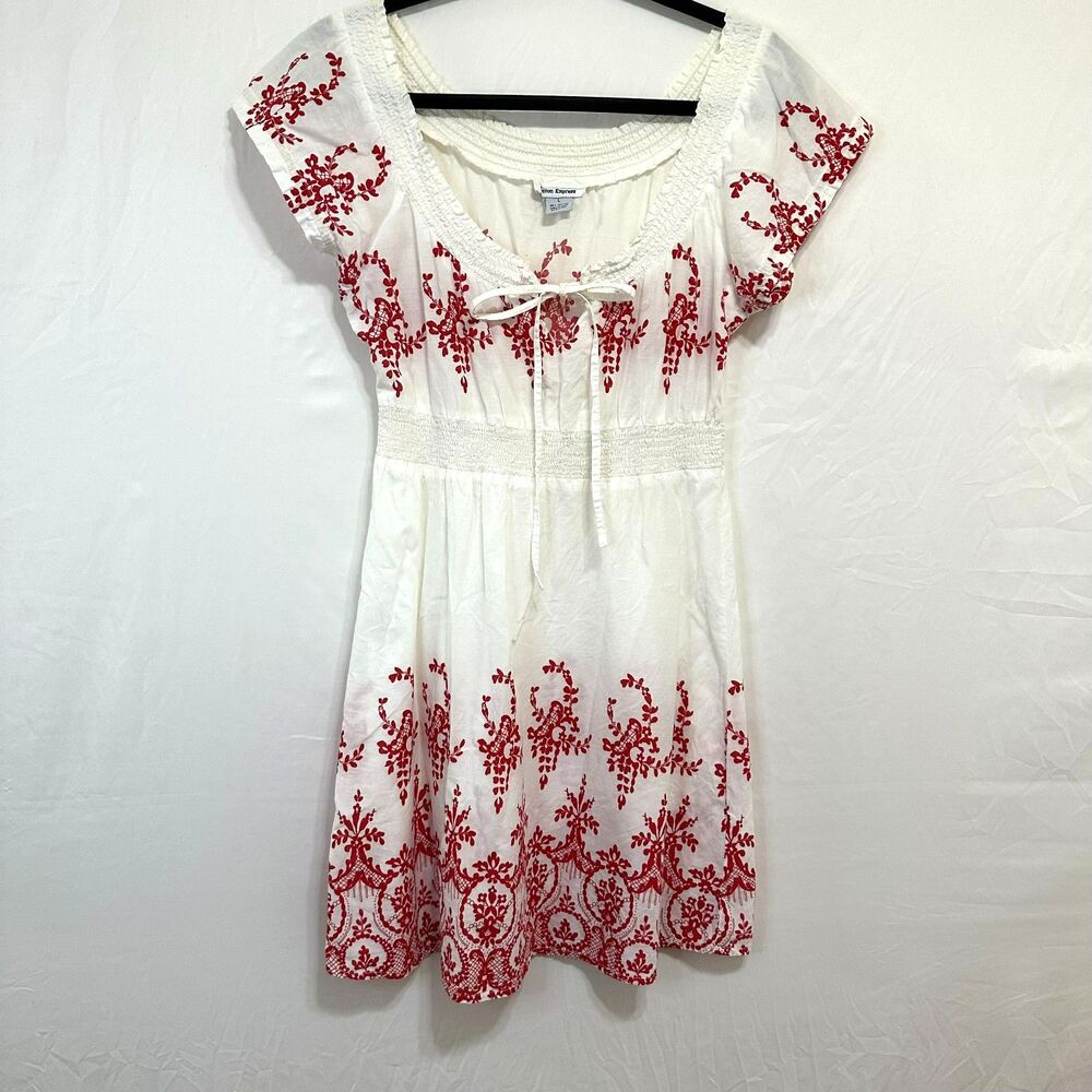 Cotton Express BOHO Off the Shoulder Mini Dress Size L Junior Elastic Waistband